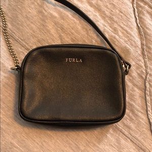 Furla black leather mini crossbody bag